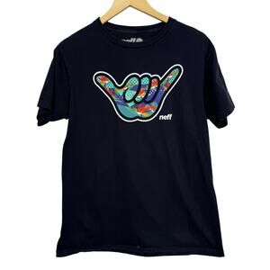 Neff Youth Hang Loose Graphic Print Black Tee Size XL